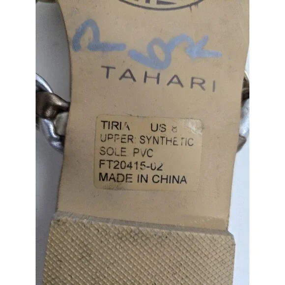 Tahari Size 8 Metallic Gold Slide Sandals Braided Gold Silver Strap Flat Slip on - Picture 7 of 7